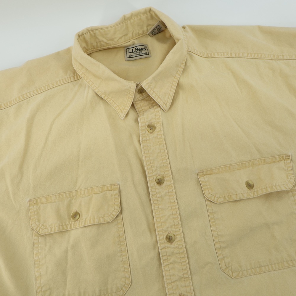 Vintage LL Bean Mens XL Beige 100%‎ Cotton Button Down Short Sleeve Shirt